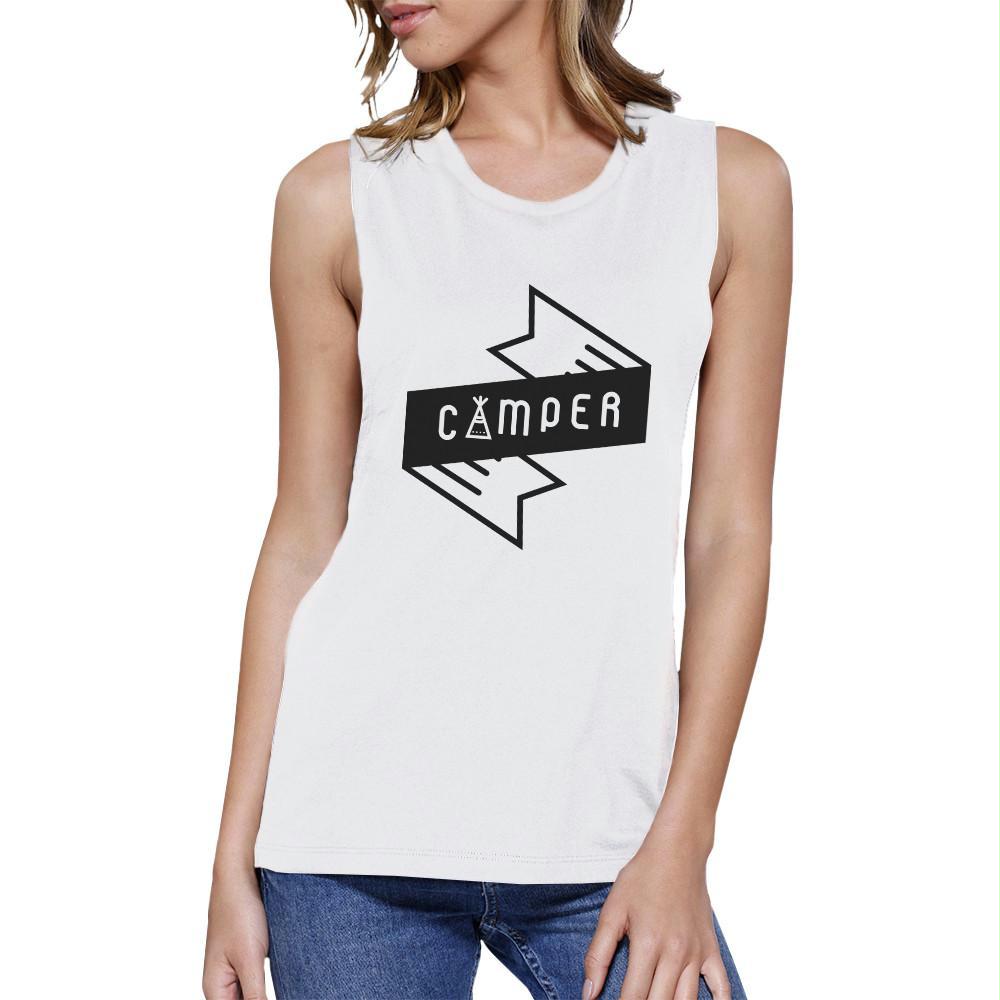 Camper Womens White Summer Muscle Tee Trendy Design Tanks For Her