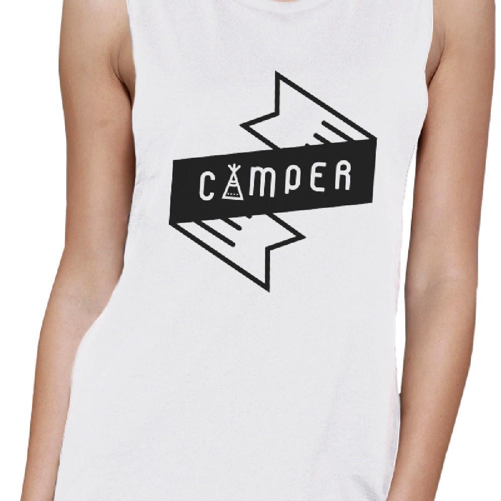 Camper Womens White Summer Muscle Tee Trendy Design Tanks For Her