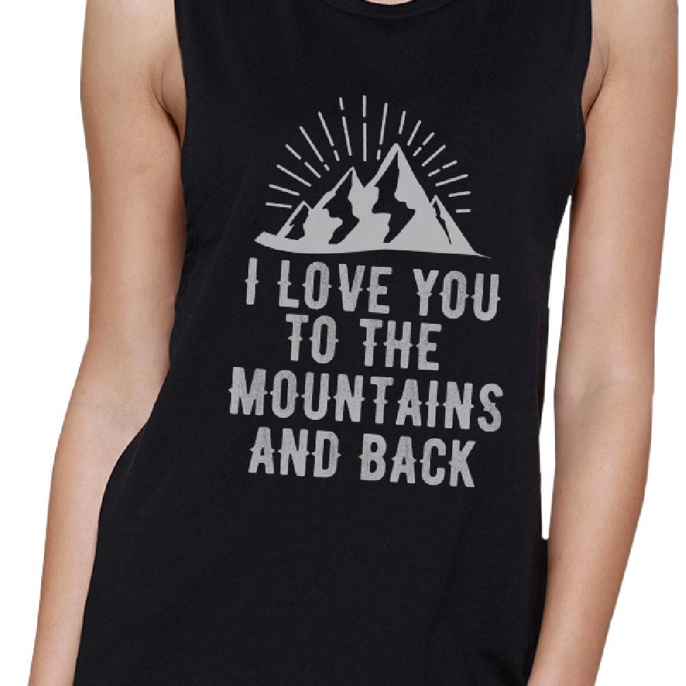 Mountain And Back Womens Black Round Neck Cute Design Tank Top