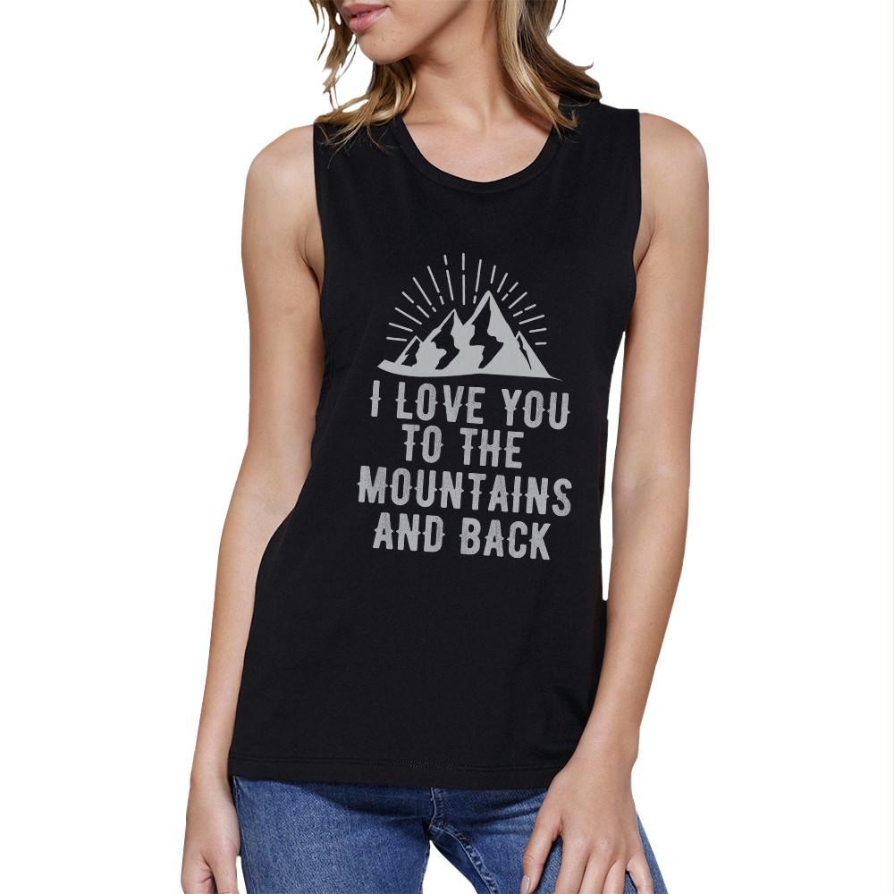 Mountain And Back Womens Black Round Neck Cute Design Tank Top