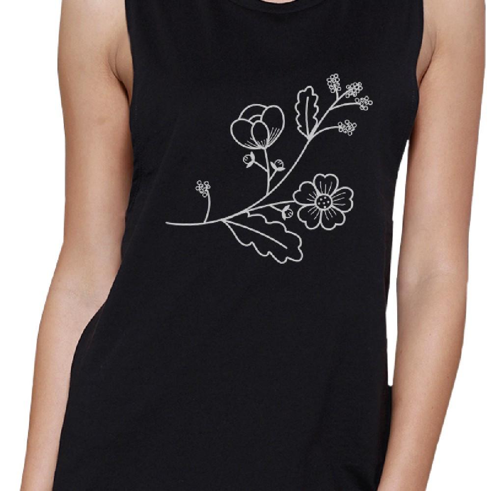 Flower Black Muscle Top Lovely Design Racerback Tank Top For Her