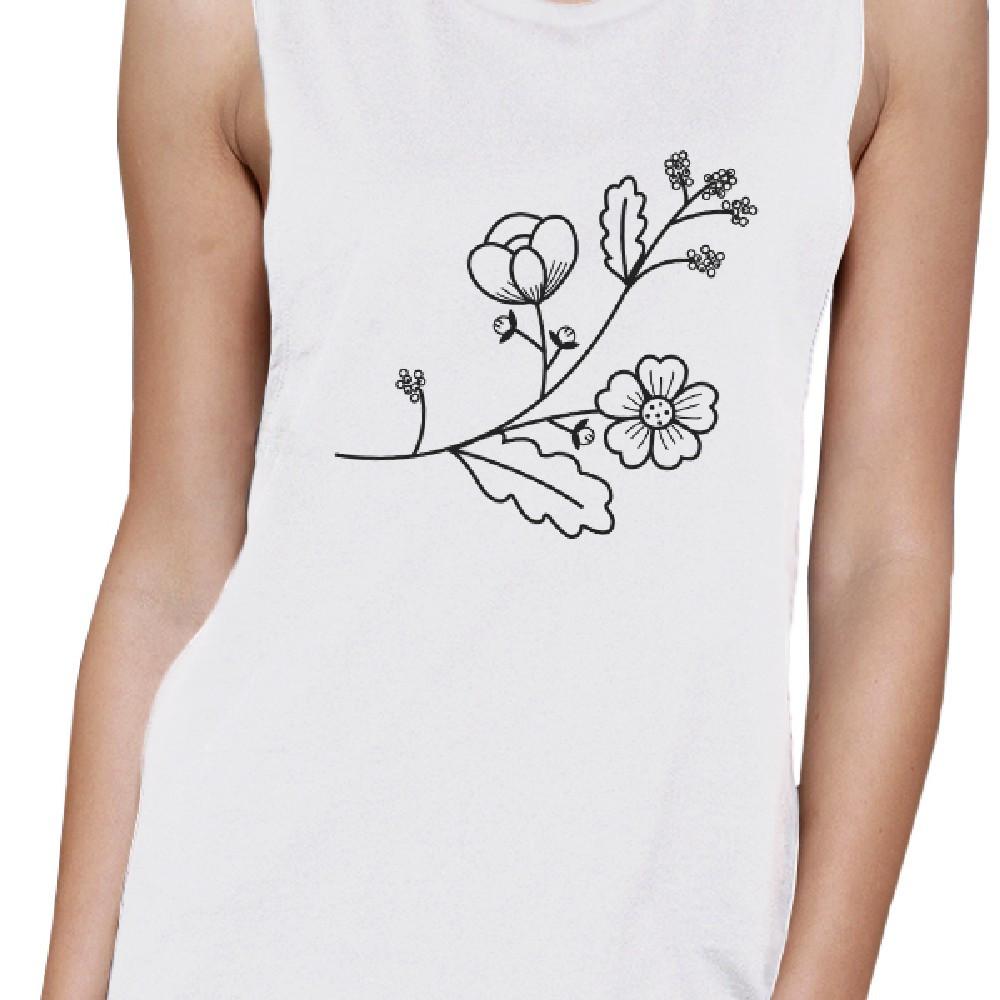 Flower White Muscle Tee Unique Summer Sleeveless Shirt For Women