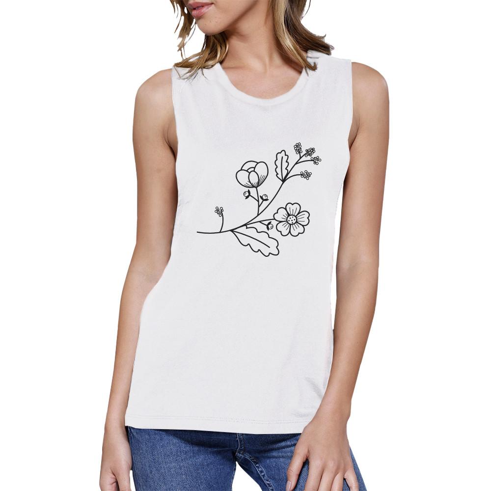 Flower White Muscle Tee Unique Summer Sleeveless Shirt For Women