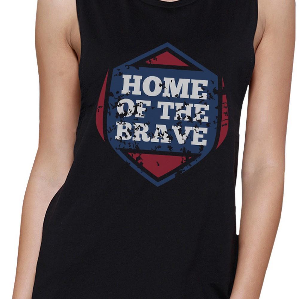 Home Of The Brave Black Cotton Unique Graphic Muscle Top For Women