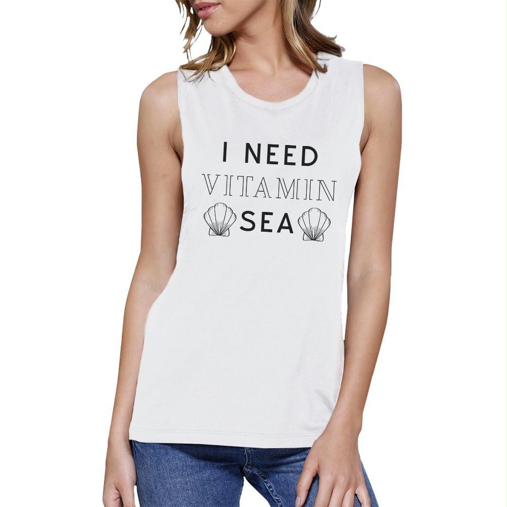 I Need Vitamin Sea Womens White Lightweight Summer Muscle Tanks