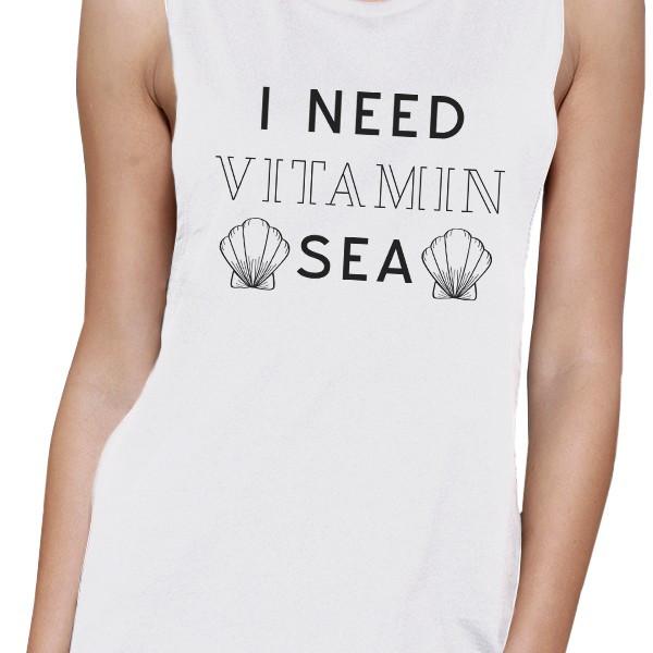 I Need Vitamin Sea Womens White Lightweight Summer Muscle Tanks