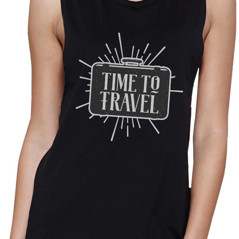 Time To Travel Womens Black Muscle Top