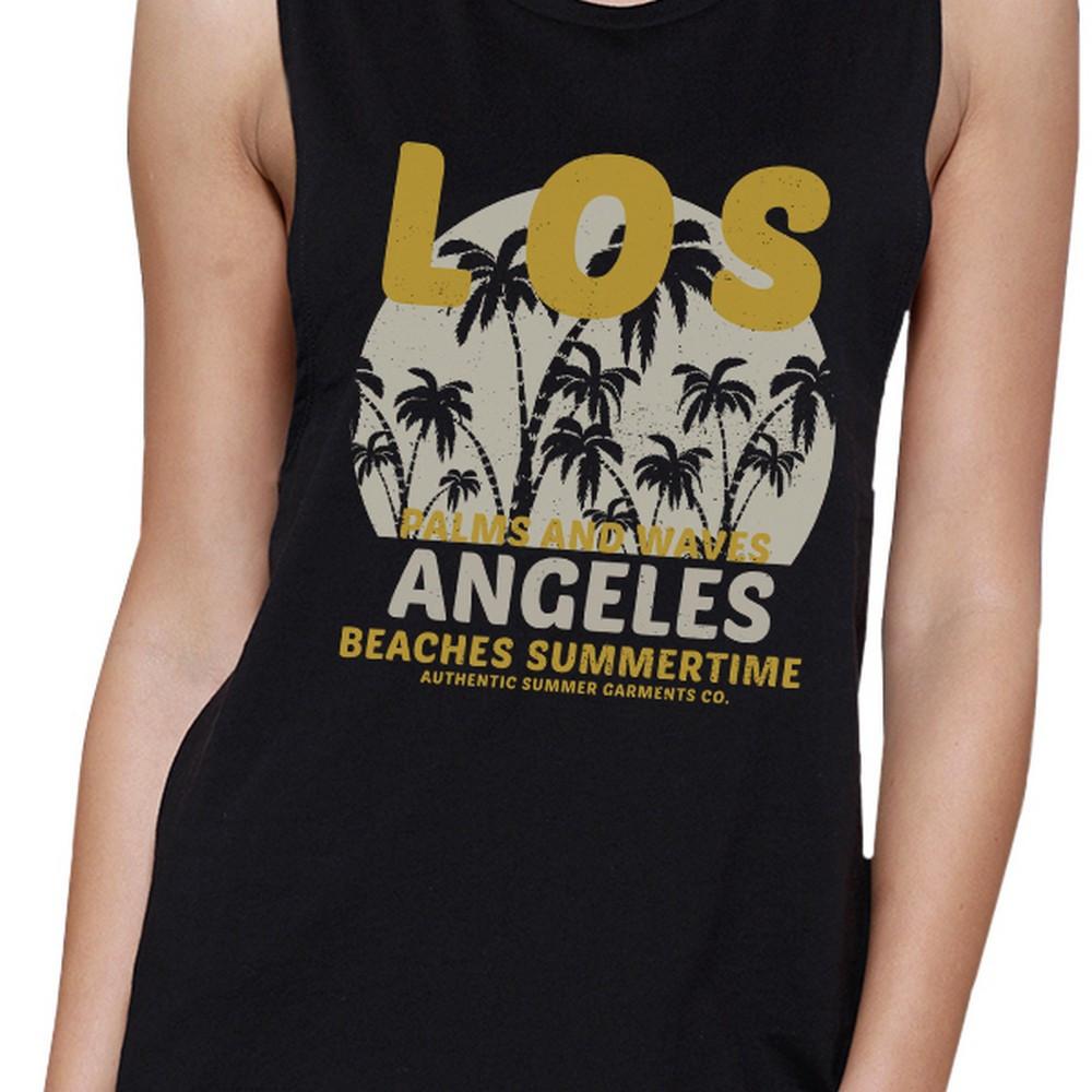 Los Angeles Beaches Summertime Womens Black Muscle Top