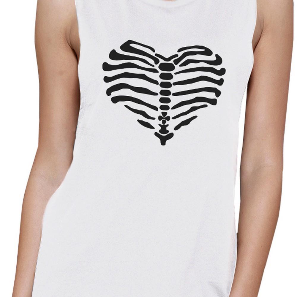 Skeleton Heart Womens White Muscle Top