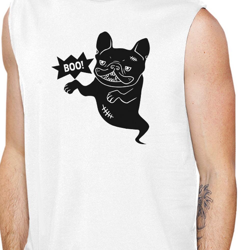 Boo French Bulldog Ghost Mens White Muscle Top