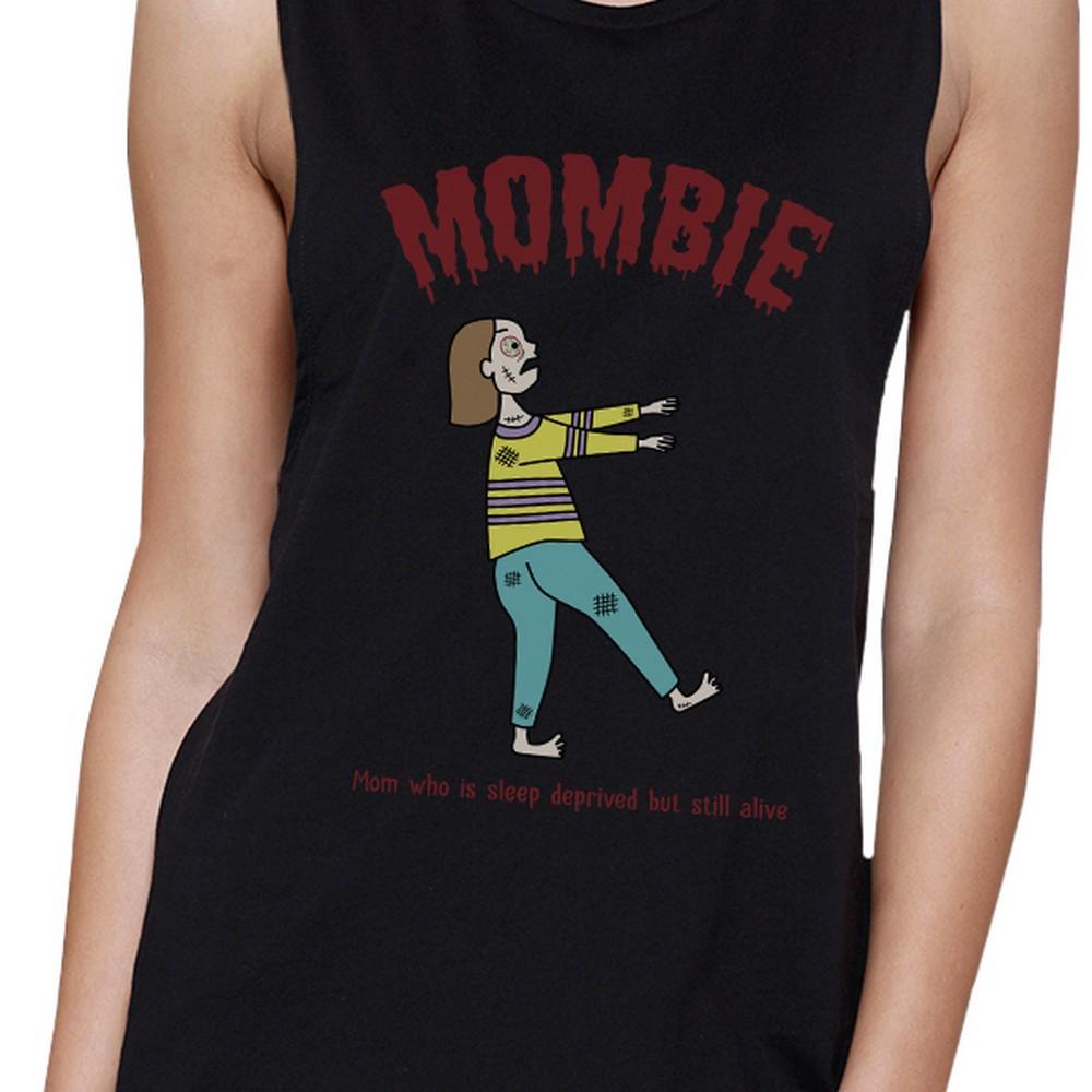 Mombie Sleep Deprived Still Alive Womens Black Muscle Top