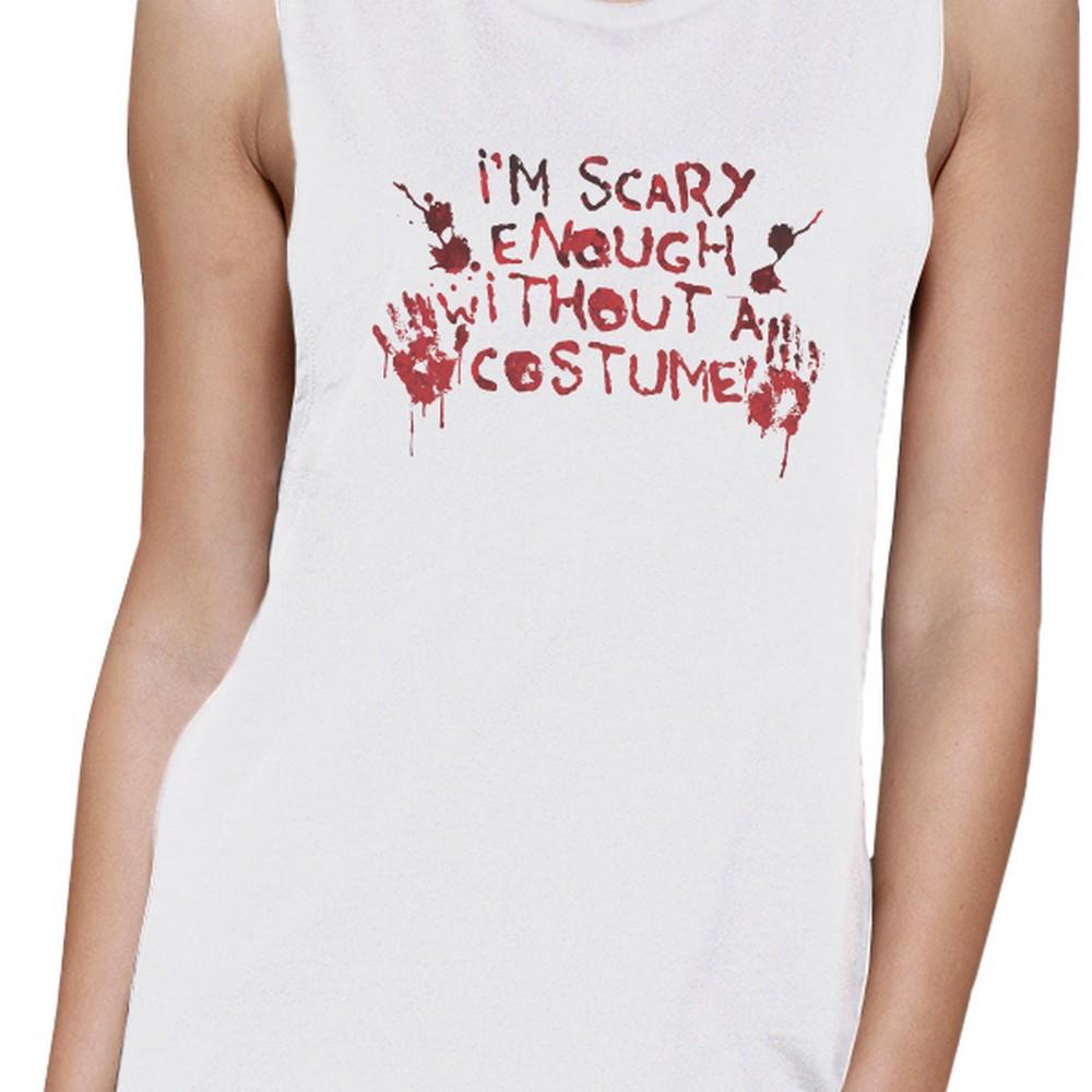 Scary Without A Costume Bloody Hands Womens White Muscle Top