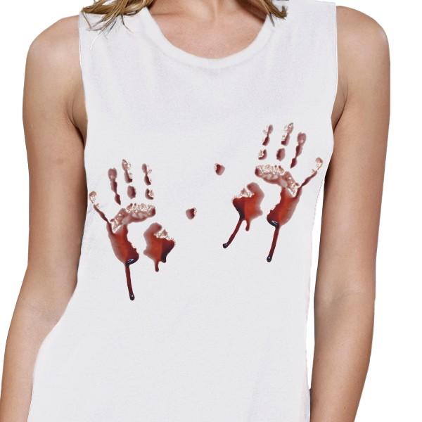 Bloody Handprints Womens White Muscle Top