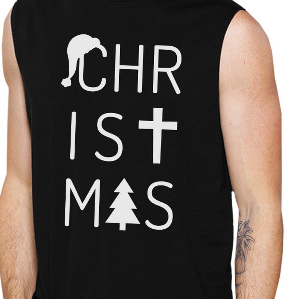 Christmas Letters Mens Black Muscle Top