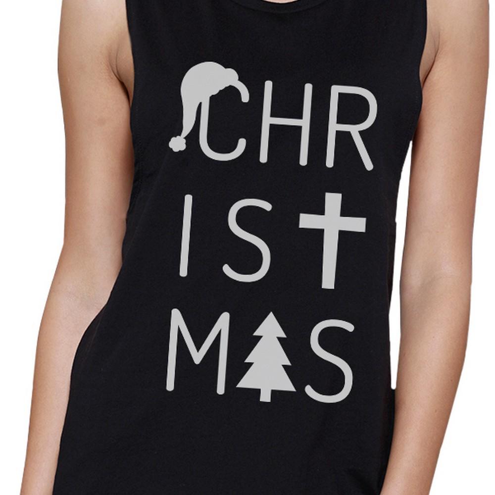 Christmas Letters Womens Black Muscle Top