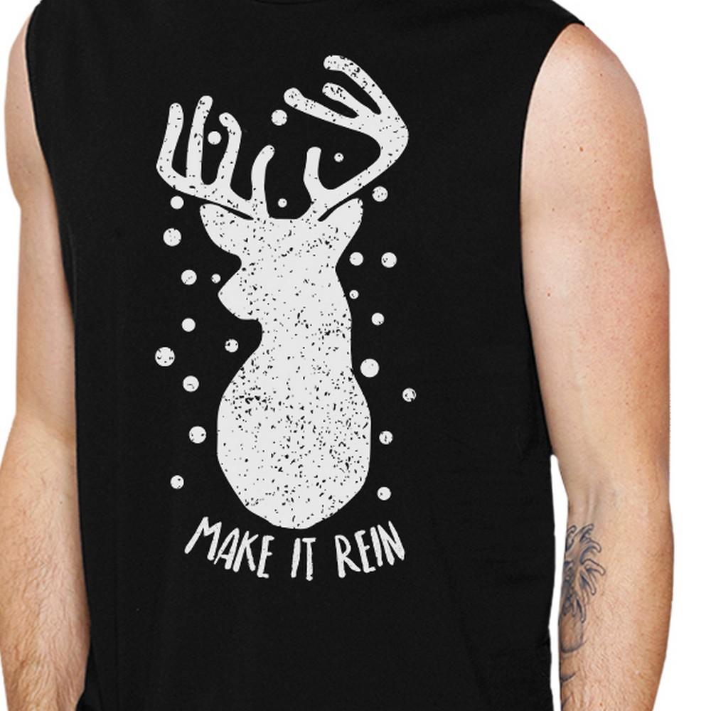 Make It Rein Vintage Reindeer Mens Black Muscle Top