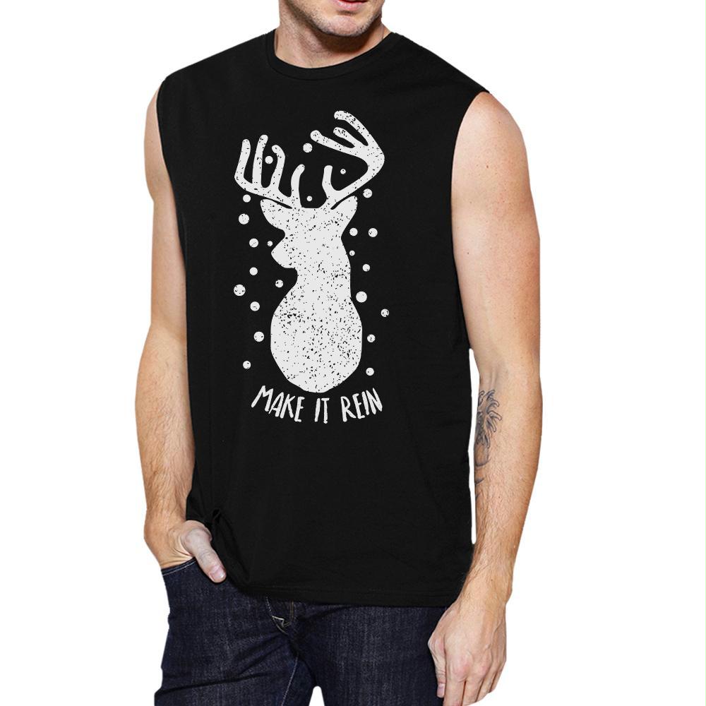 Make It Rein Vintage Reindeer Mens Black Muscle Top