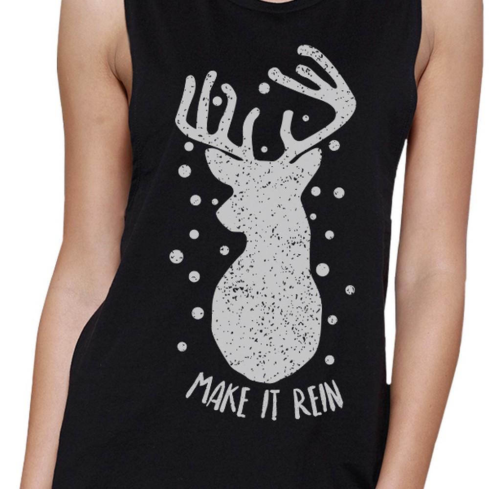 Make It Rein Vintage Reindeer Womens Black Muscle Top