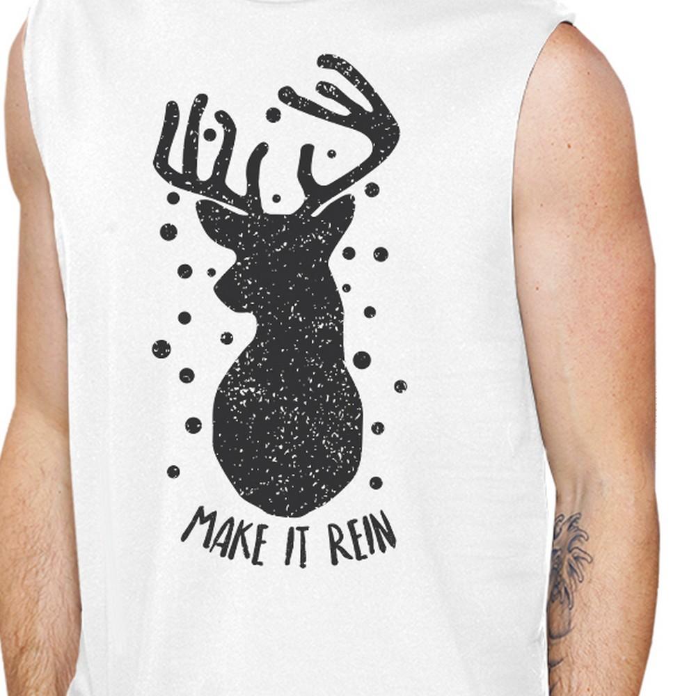 Make It Rein Vintage Reindeer Mens White Muscle Top