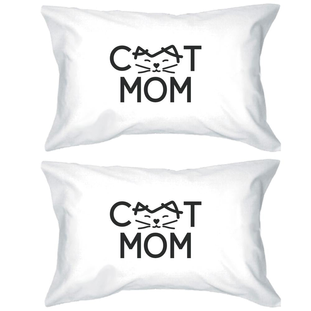 Cat Mom White Standard Size Pillow Case Cute Gifts For Cat Lovers