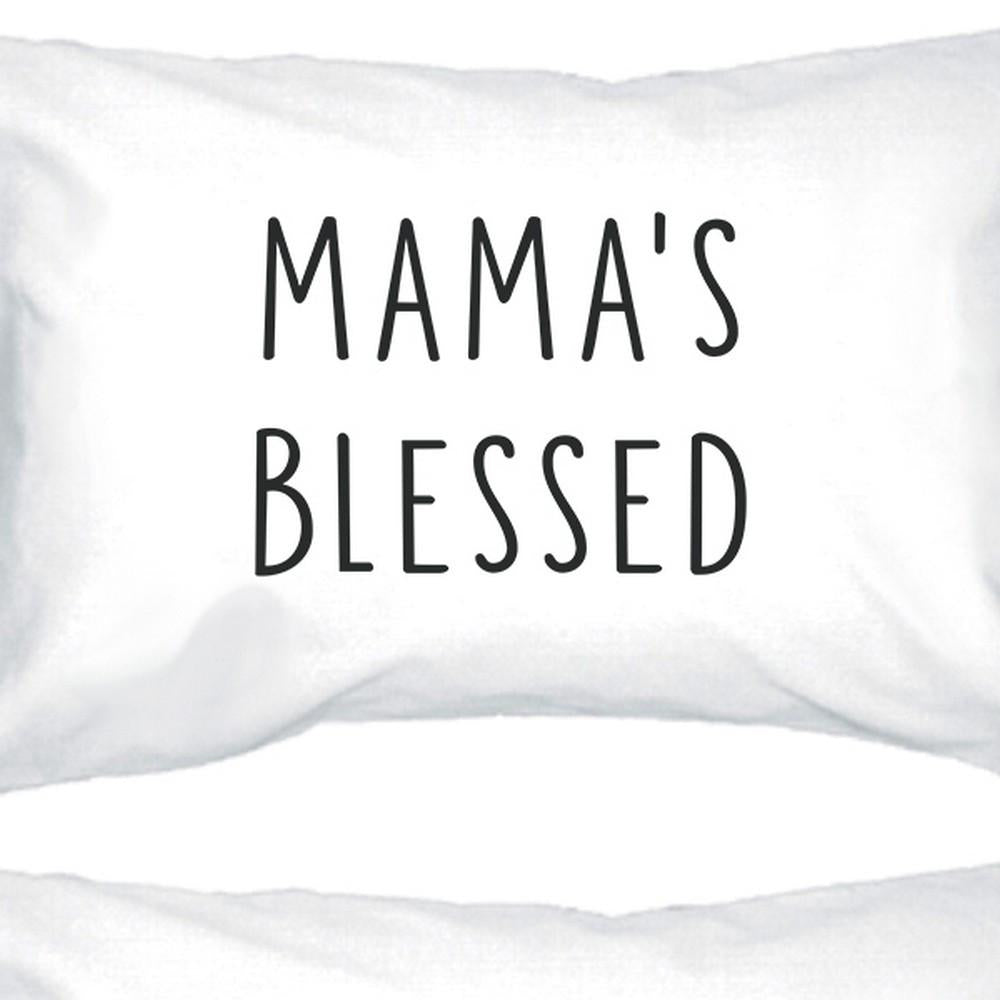 Mama's Blessed White Simple Design Cotton Pillow Case For Moms