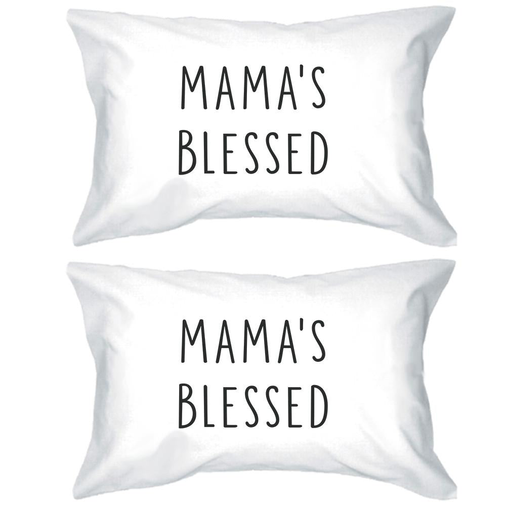 Mama's Blessed White Simple Design Cotton Pillow Case For Moms