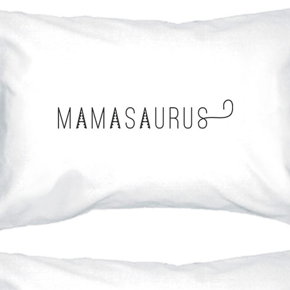 Mamasaurus White Cotton Pillow Case Cute Gift Ideas Mom of Boys