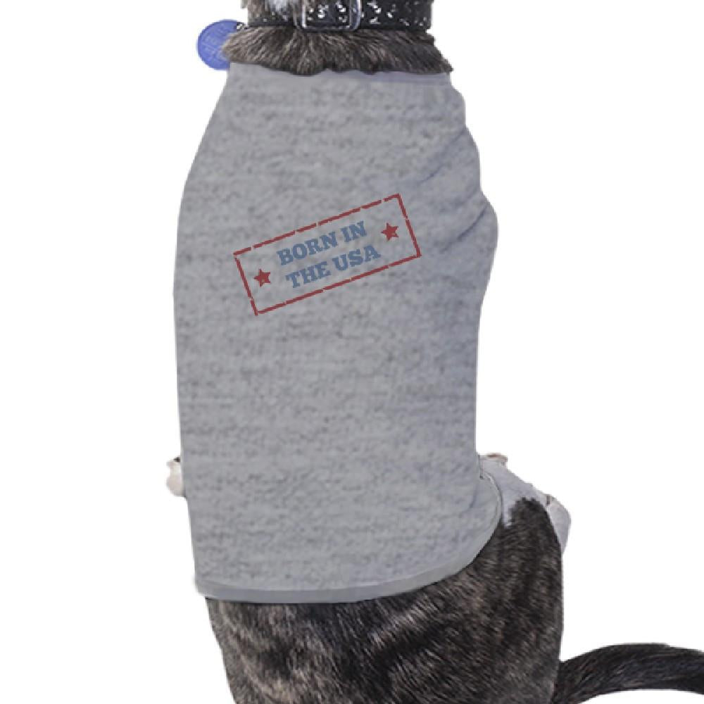 Born In The USA Grey Small Breed Pets T-Shirt For Fourth Of July