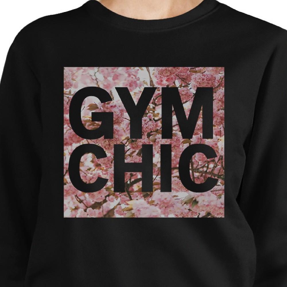 Gym Chic Black Sweatshirt Work Out Pullover Fleece Sweatshirts