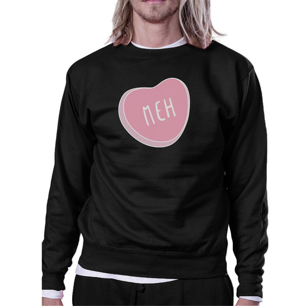 Meh Heart Unisex Black Graphic Sweatshirt Cute Pink Heart Design