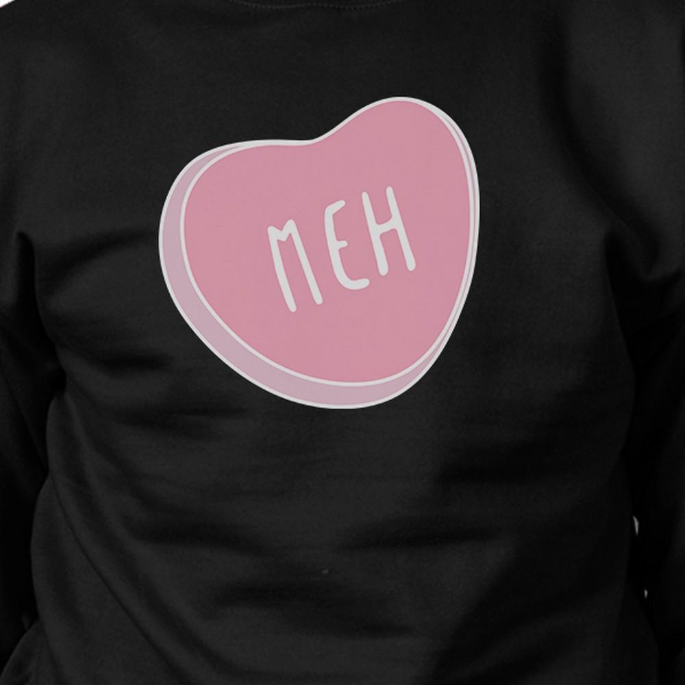 Meh Heart Unisex Black Graphic Sweatshirt Cute Pink Heart Design