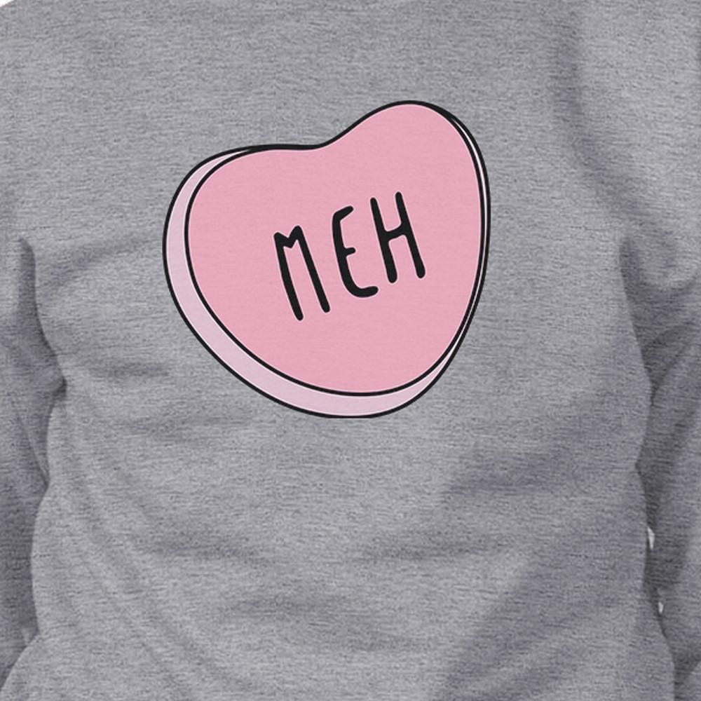 Meh Heart Unisex Gray Graphic Sweatshirt Cute Pink Heart Design