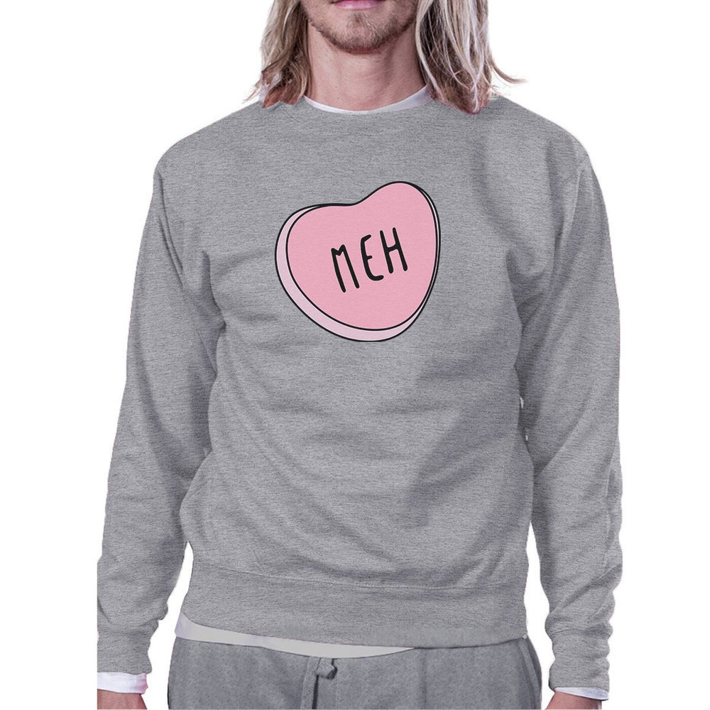 Meh Heart Unisex Gray Graphic Sweatshirt Cute Pink Heart Design