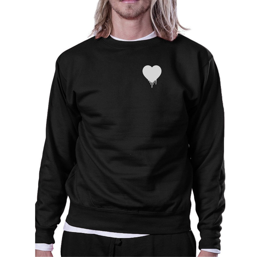 Melting Heart Unisex Black Graphic Sweatshirt Cute Pocket Design