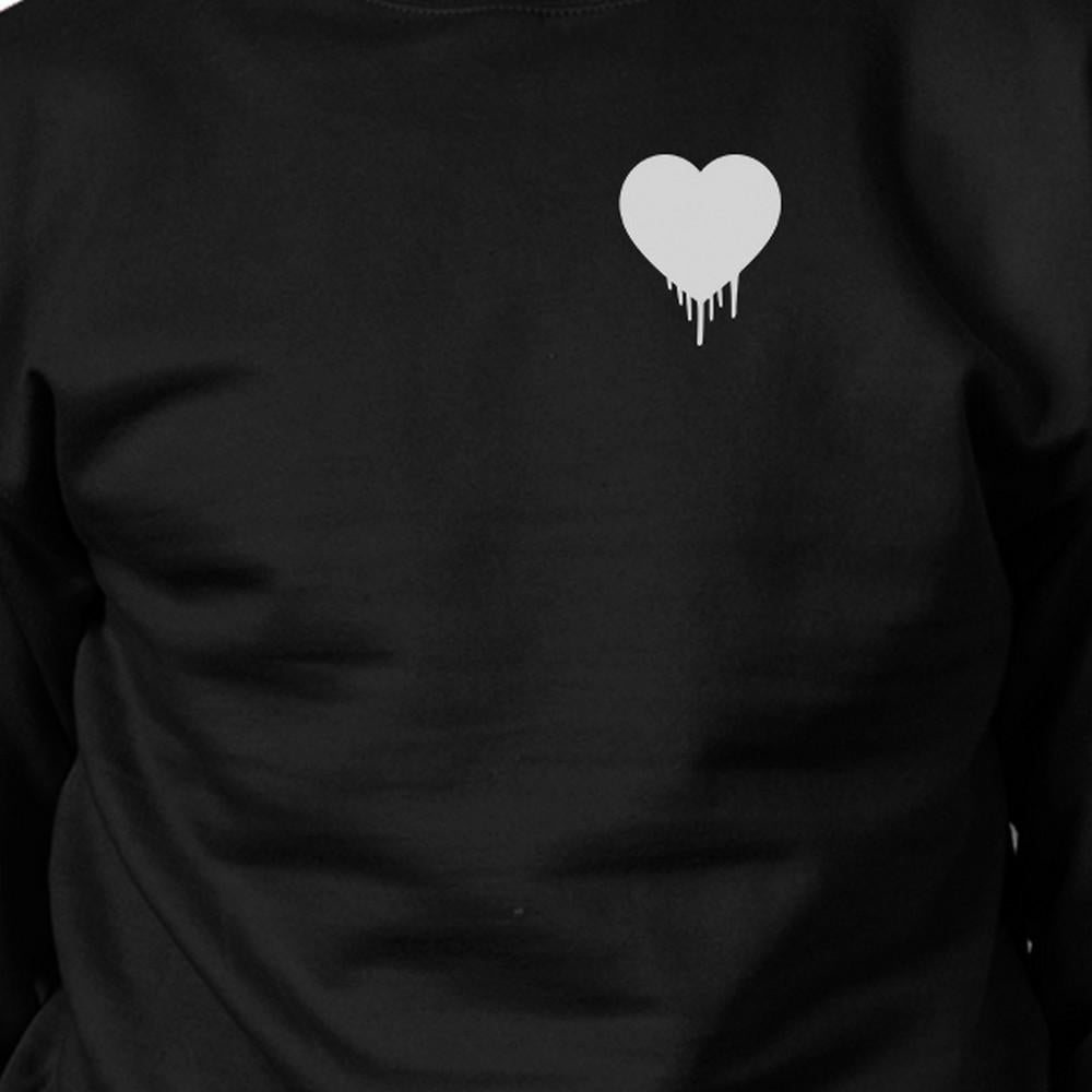 Melting Heart Unisex Black Graphic Sweatshirt Cute Pocket Design