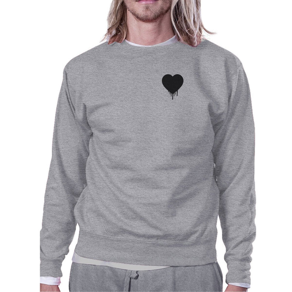 Melting Heart Unisex Gray Graphic Sweatshirt Cute Pocket Design