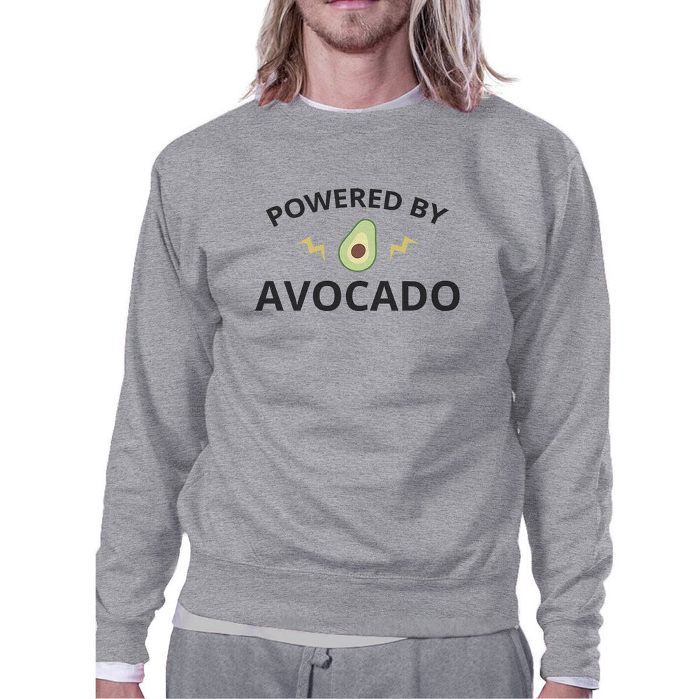 Powered By Avocado Grey Pullover Sweatshirt Unique Design Fleece