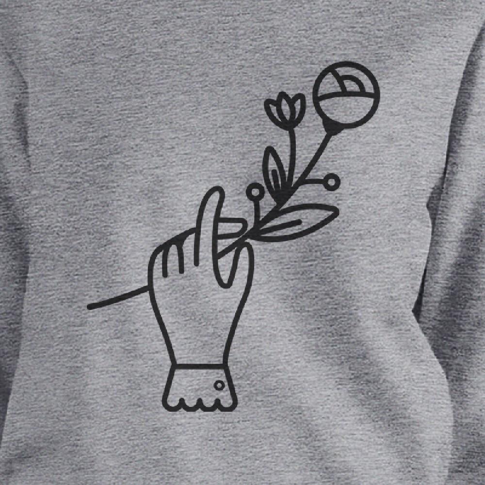 Hand Holding Flower Gray Sweatshirt Lovely Design Pullover Fleece