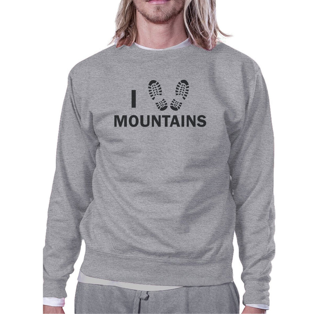 I Heart Mountains Grey Sweatshirt Unique Design Pullover Fleece