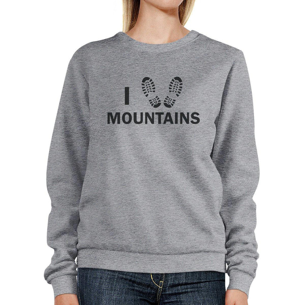 I Heart Mountains Grey Sweatshirt Unique Design Pullover Fleece