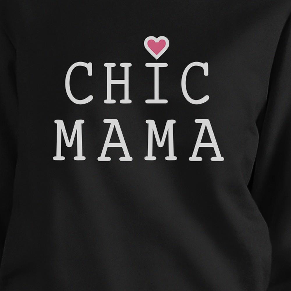 Chic Mama Black Unique Design Sweatshirt Crew Neck Fleece For Moms