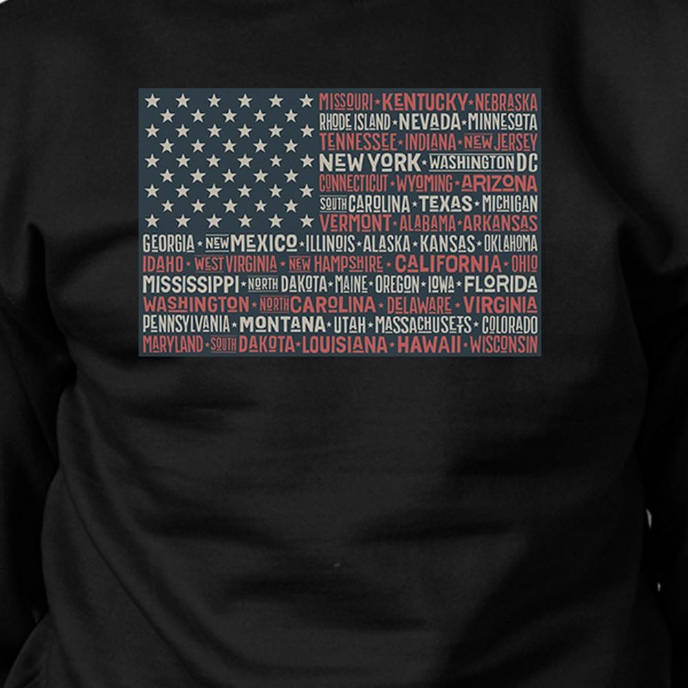 50 States Us Flag Unisex Black Sweatshirt Crewneck Pullover Fleece