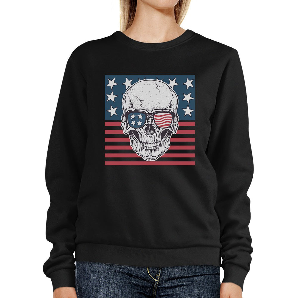 Skull American Flag Unisex Black Sweatshirt Round Neck Pullover