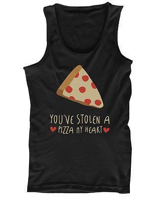 Men's Graphic Tanks - Stolen a Pizza My Heart Black Cotton Sleeveless Tank Top