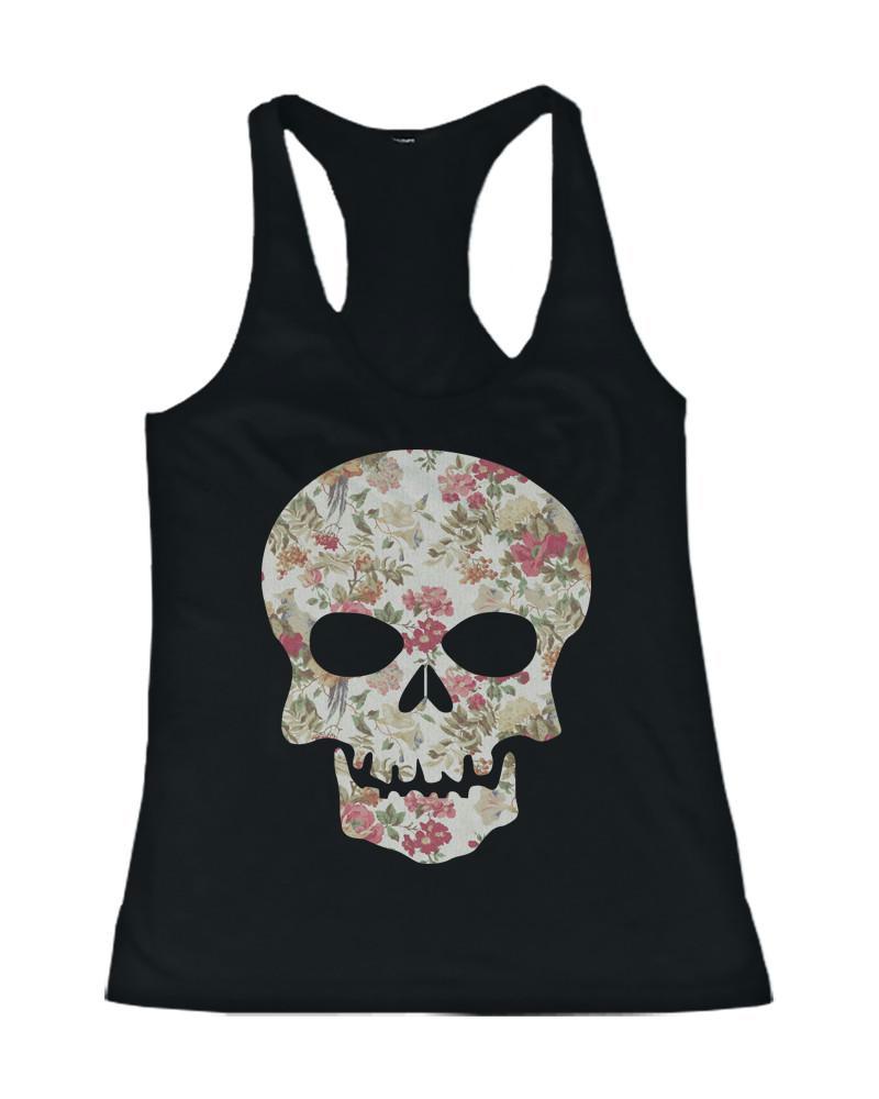 Floral Skull Women's Tank Top Flower Pattern Racer back Tank for Halloween