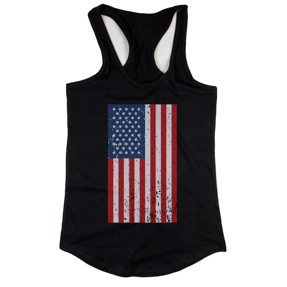 Distressed American Flag Black Women's Tank Tops for Independence Day