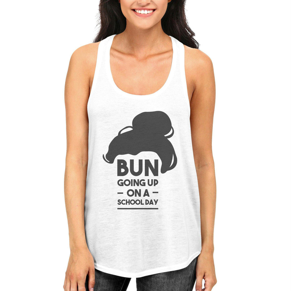 Cute Women and Girls White Tanktops Bun Going Up On A School Day Tank top