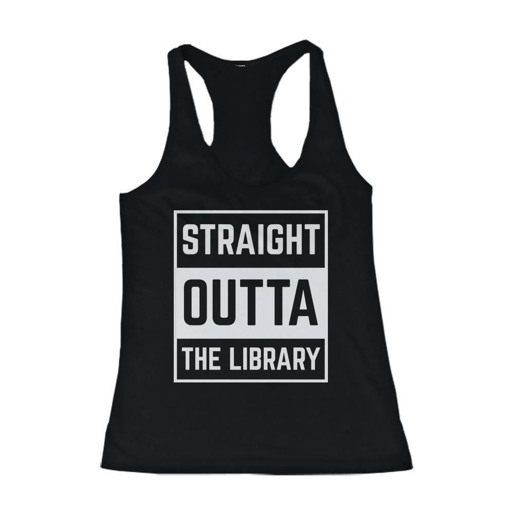 Women's Back To School Black Tank Tops Straight Outta The Library for Hot Summer