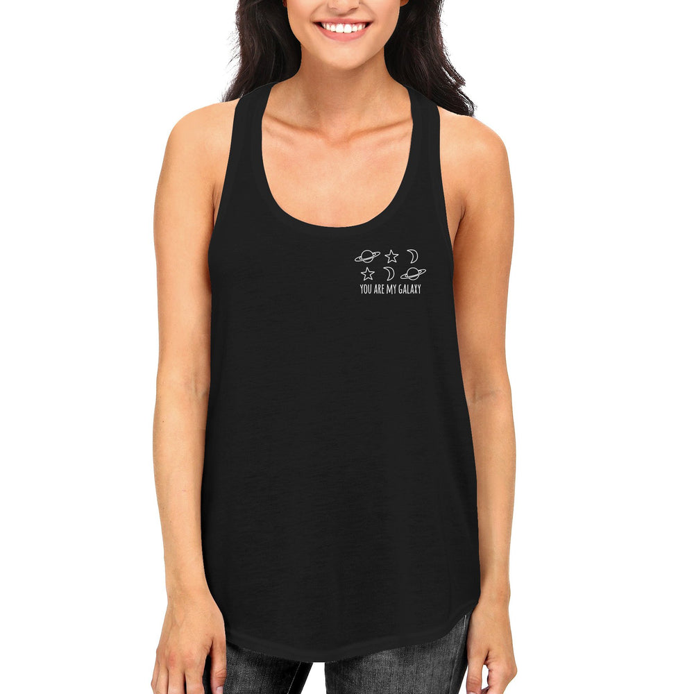 My Galaxy Women's Black Tank Top Cute Pocket Print Racerback Tanks