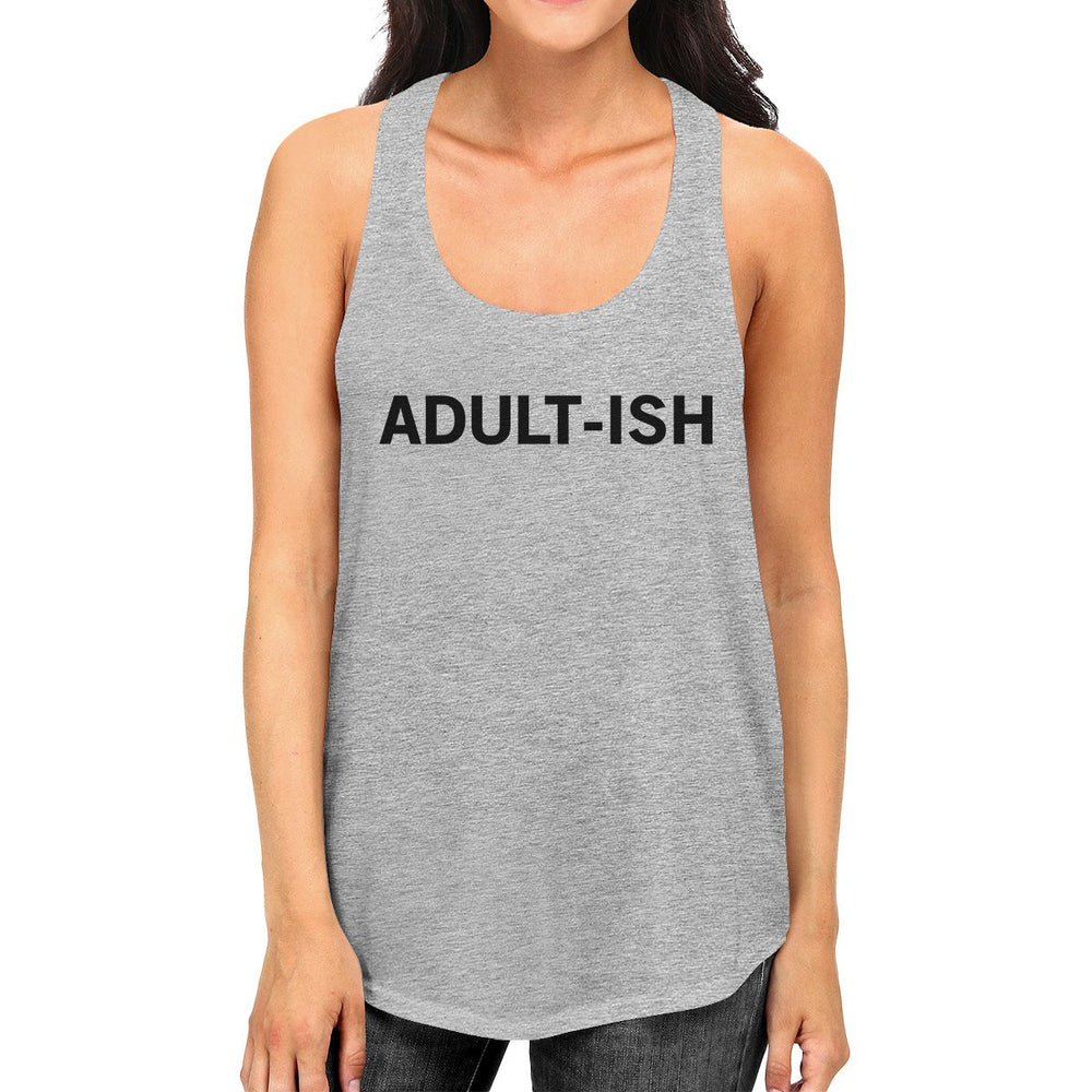 Adult-ish Womens Heather Grey Sleeveless Trendy Typography Tank Top